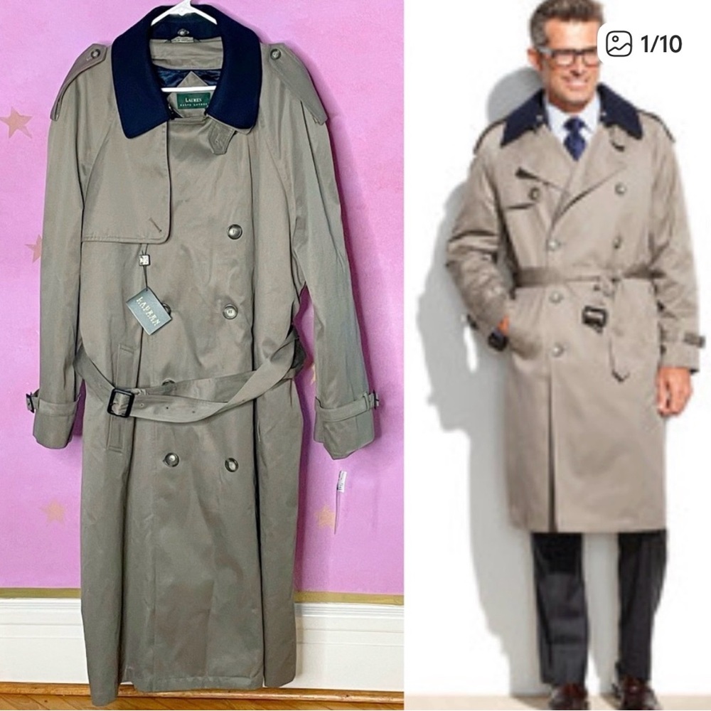 NWT Ralph Lauren Men’s Trench Coat with Navy Collar 46RE